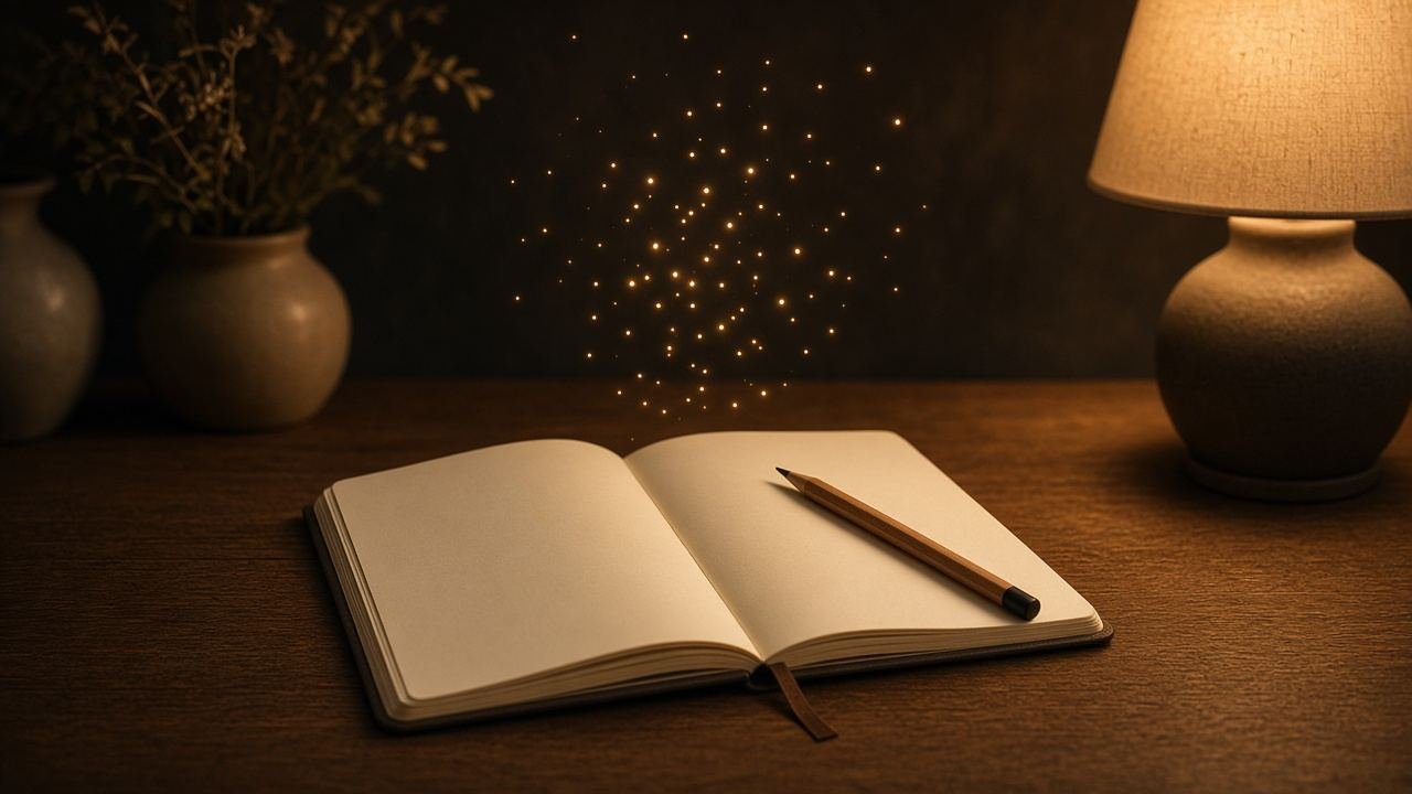 كراسة فاضية ونقط نور صغيرة